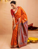Orange Silk Woven Banarasi Saree
