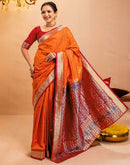 Orange Silk Woven Banarasi Saree