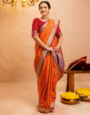 Orange Silk Woven Banarasi Saree