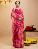 Pink Chiffon Mirror Work Bandhani Printed Saree