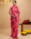 Pink Chiffon Mirror Work Bandhani Printed Saree
