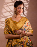 Dark Beige Silk Kalamkari Printed Woven Border Saree