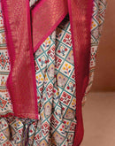 Off White Silk Printed Woven Border Saree
