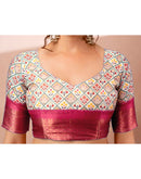 Off White Silk Printed Woven Border Saree