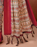 Off White Silk Printed Woven Border Saree