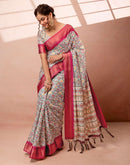Off White Silk Printed Woven Border Saree