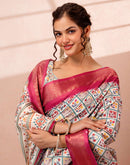 Off White Silk Printed Woven Border Saree