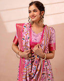 Light Mauve Silk Kalamkari Printed Woven Border Saree