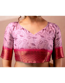 Light Mauve Silk Kalamkari Printed Woven Border Saree