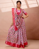 Light Mauve Silk Kalamkari Printed Woven Border Saree