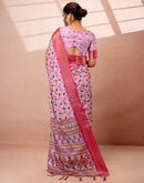 Light Mauve Silk Kalamkari Printed Woven Border Saree