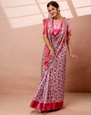 Light Mauve Silk Kalamkari Printed Woven Border Saree
