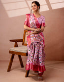 Light Mauve Silk Kalamkari Printed Woven Border Saree