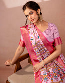 Light Mauve Silk Kalamkari Printed Woven Border Saree