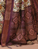 Dusty Beige Silk Printed Woven Border Saree