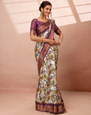 Dusty Beige Silk Printed Woven Border Saree