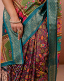 Brown Silk Kalamkari Printed Woven Border Saree