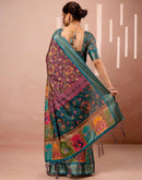 Brown Silk Kalamkari Printed Woven Border Saree