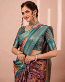Brown Silk Kalamkari Printed Woven Border Saree