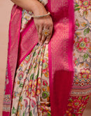 Beige Silk Kalamkari Printed Woven Border Saree