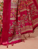 Beige Silk Kalamkari Printed Woven Border Saree