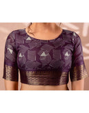 Dark Grey Silk Printed Woven Border Saree