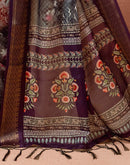 Dark Grey Silk Printed Woven Border Saree