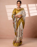 Beige Silk Kalamkari Printed Woven Border Saree
