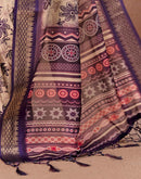 Dark Beige Silk Printed Woven Border Saree