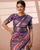Dark Beige Silk Printed Woven Border Saree