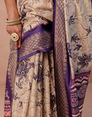 Dark Beige Silk Printed Woven Border Saree