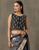 Dark Grey Cotton Printed Kalamkari Saree