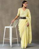 Light Yellow Linen Woven Zari Stripe Saree