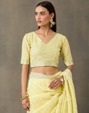 Light Yellow Linen Woven Zari Stripe Saree