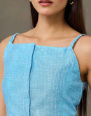 Light Blue Linen Woven Zari Stripe Saree
