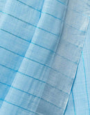 Light Blue Linen Woven Zari Stripe Saree