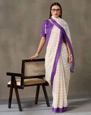 Off White Linen Printed Saree