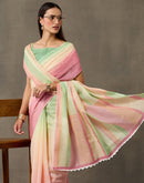 Mint Green Linen Printed Saree