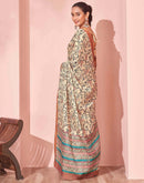 Beige Silk Printed Saree