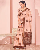 Light Peach Silk Printed Saree