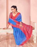 Blue Chanderi Cotton Printed Saree