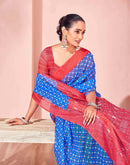 Blue Chanderi Cotton Printed Saree