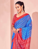 Blue Chanderi Cotton Printed Saree