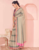 Beige Silk Printed Saree