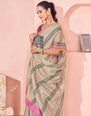 Beige Silk Printed Saree