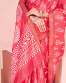 Coral Pink Silk Printed Saree