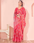 Coral Pink Silk Printed Saree