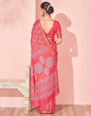 Coral Pink Silk Printed Saree