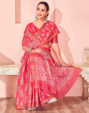 Coral Pink Silk Printed Saree