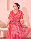 Coral Pink Silk Printed Saree
